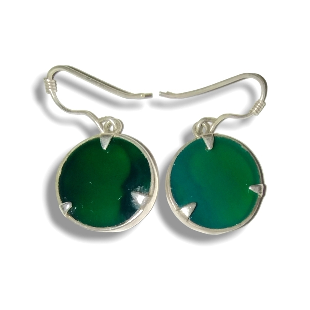 Vintage Sterling Silver Green Stone Moon Face Dangle Earrings - Picture 7 of 7